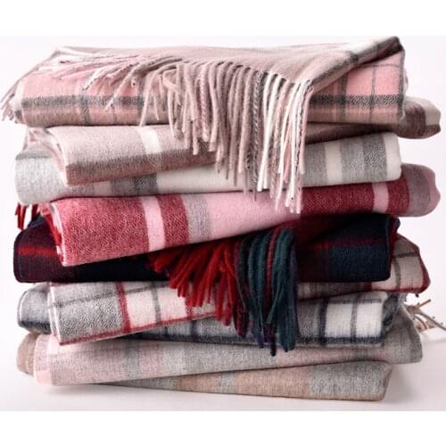 Winter Plaid Wool Scarf Neck Warmer Women Shawls,Wraps Thicken Pashmina Echarpe for Ladies Cashmere Large Scarves Foulard Femme