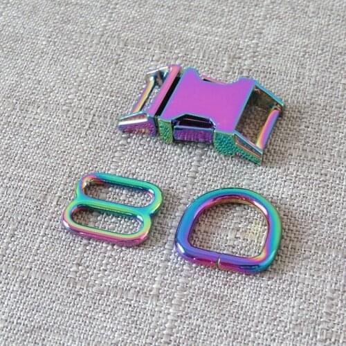 10Sets/Pack Rainbow Metal D Ring Release Buckle Hardware Straps Adjuster Loops For Dog Collar Harness Clasp DIY Accessories