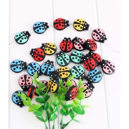 Kovict 10pcs Cartoon Mini Ladybug Shape Silicone Beads DIY Pacifier Chain Accessories Chewable Nursing Toys