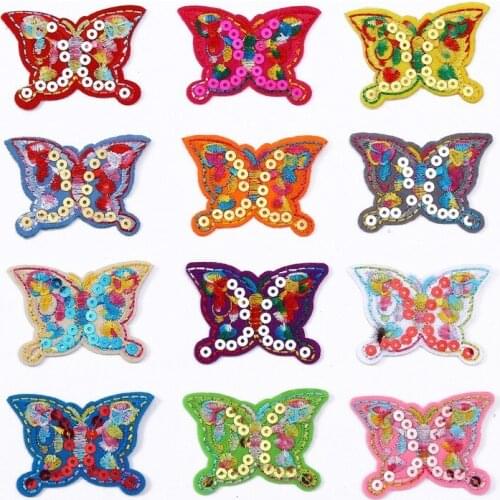 50pcs/lot Sequin Butterfly Embroidery Patch Kids Clothing Decoration Sewing Accessory Diy Iron Heat Transfer Applique Butterfly