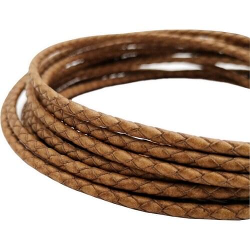4mm Braided Leather Bolo Cord Distressed Tan Round Leather Strap