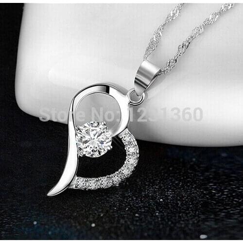 Austrain High Quality Cubic Zirconia Enternal Heart Pendants Necklace Sterling Silver Jewelry Womens Necklace FREE SHIPPING