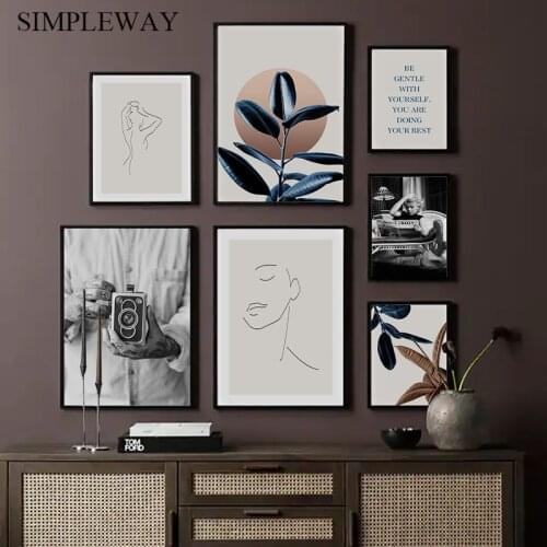 Bohemia Abstract Canvas Art Poster Line Drawing Woman Wall Print Photography Art Painting Sun Plants Picture Modern Home Decor