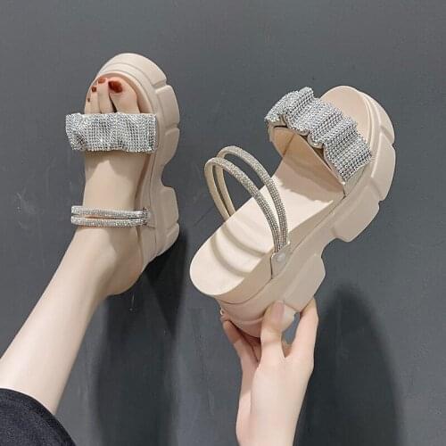 Summer Rhinestone Women Sandals shoes women 2021 Breathable Comfortable Non-slip Ladies Walking Beach Sandals women Shoes 35-39