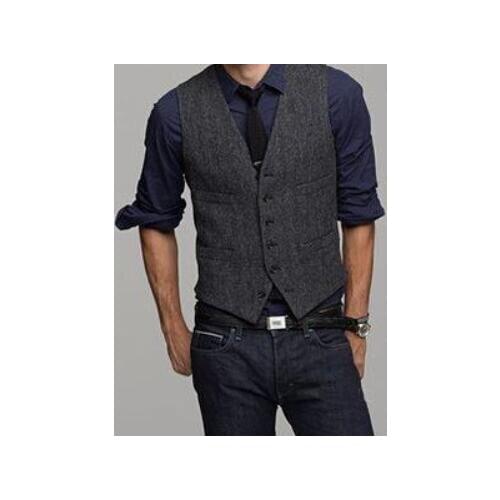 Black Wool Tweed Vests Slim Mens Suit Vest Custom Made Prom Tuxedo Vest Men Wedding Waistcoat Mens Dress Vests Groom Vest