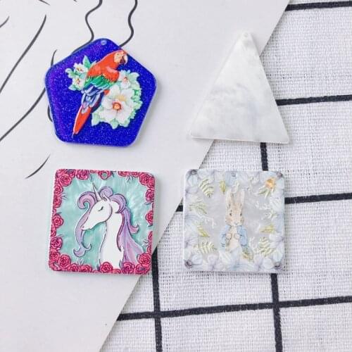 DIY jewelry accessories wholesale acrylic resin geometric square cute parrot rabbit necklace earrings pendant patch material