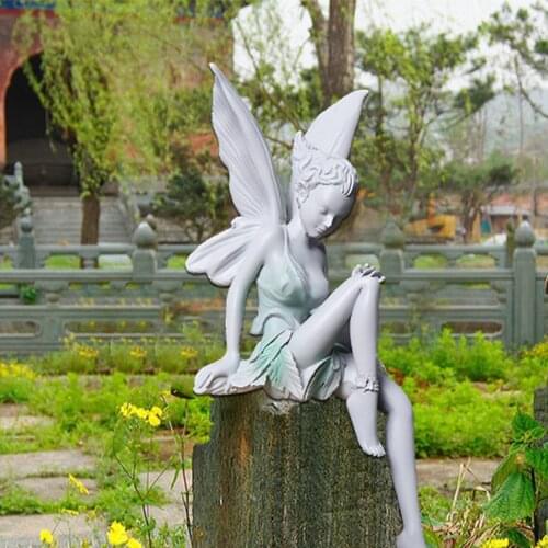 And Turek Resin Sitting Fairy Statue Garden Ornament Resin Craft Landscaping Backyard Decor Statue