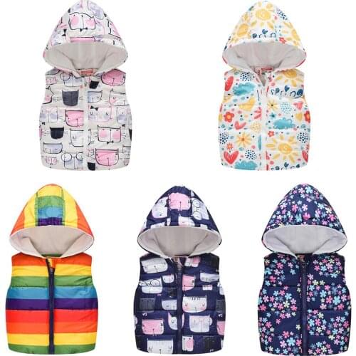 JOCESTYLE Spring AutumnKids Boys Girls Hooded Vest Jacket Cartoon Print Zipper Sleeveless Coats Clothing for Children