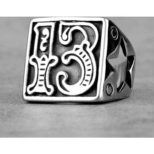 Lucky Number 13 Star Retro Stainless Steel Mens Rings Punk Hip Hop for Male Boyfriend Biker Jewelry Creativity Gift Wholesale