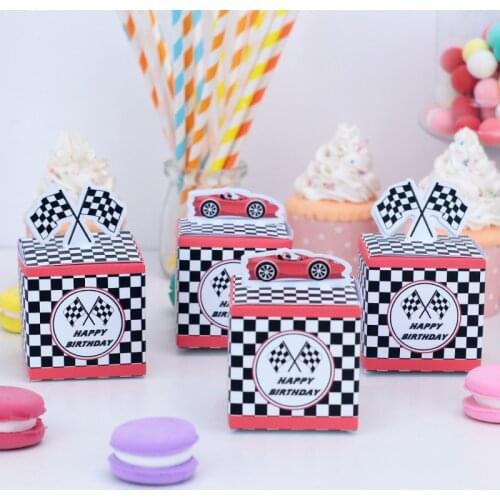 Race Car Racing Treat Boxes Gift Bags Candy Wrapping Birthday Party for Boy Decoration Baby Shower Event Festival Decor 5pcs