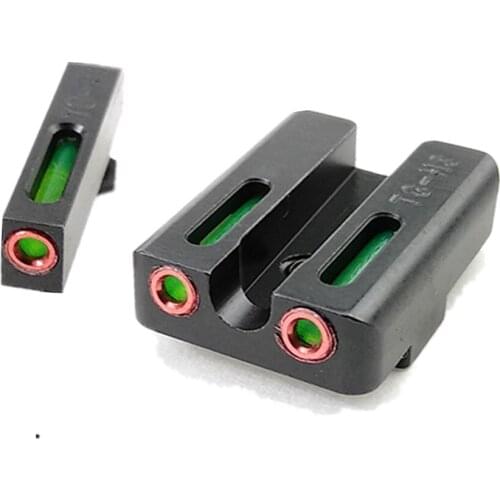 Red Fiber Optic Front and Rear Sights Set for Glock 17 19 23 24 26 9mm Pistol Gun Slide Glow in Dark with Focus-lock Night Sight