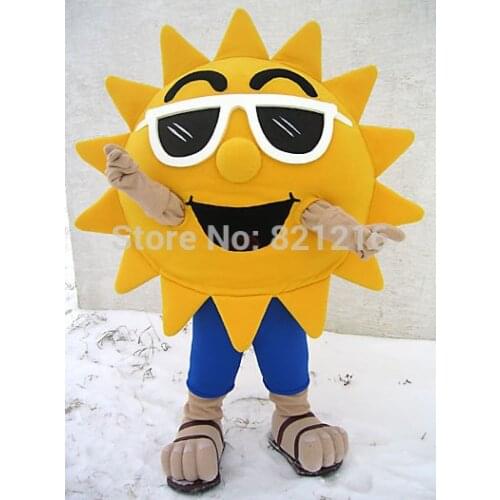 Summer Beach Sunshine Cool Joyful Sunglasses Sun Mascot Costume Custom Cartoon Character Mascotte Suit Kit Fancy Dress