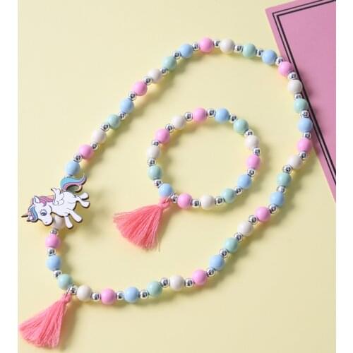 2pcs Fashion Acrylic Beads Cute Animal Pendant Necklace Bracelet For Childrens Jewelry Girl Birthday Gift