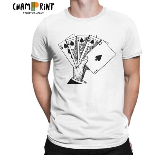 Mens T-Shirts Royal Flush Vintage Illustration 100% Cotton Tee Shirt Short Sleeve Poker T Shirt Crewneck Clothes Printed