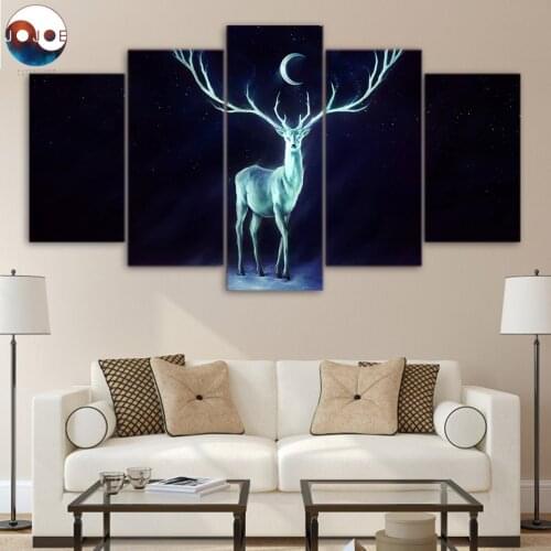 Nightbringer by JoJoesArt HD print 5 piece canvas Stag in the moon ArtSailing Wall Art Picture Home Decoration CU-3237C