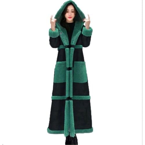 2021 New Winter Parkas Women Chamois Suede Coats Flocking Thicken X-Long Faux fur coat Hooded Coat Female Plus size Jacket Warm