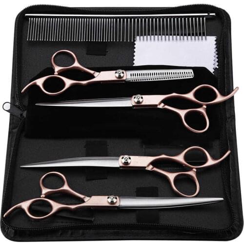 Professional 7Inch 4PCS Gold Handle Scissors Professional Pet Grooming Hairdressing Shear Scissors Set for Cat Dog Pet