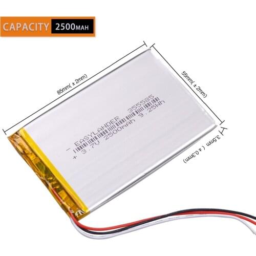 3-wire 355585 3.7V 2500mAh Rechargeable Li-Polymer Battery For MP4 MP5 DVR GPS Speaker E-book tablet pc power bank Telephone