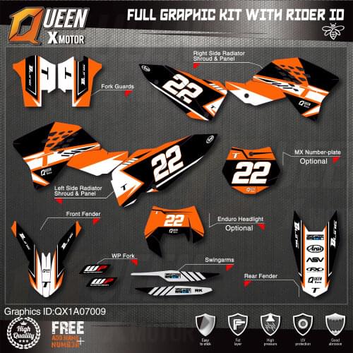QUEEN X MOTOR Custom Team Graphics Decals Stickers Kit For KTM 2007-2010 SX SXF , 2008-2011 EXC XC-W EXC-F 009