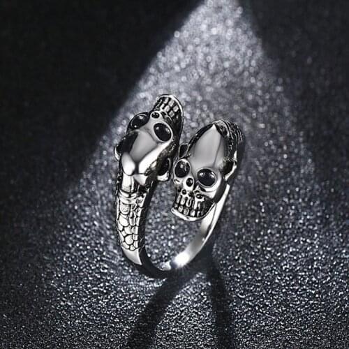 For Men Women Finger Adjustable Jewelry Gold Silver Color Wholesale Punk Goth Gifts Gothic Double Head Skull Snake Ring