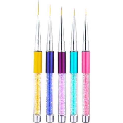 5Pcs Salon Nail Art Liner Brushes Pens Set 7/9/11/14/19mm Rhinestone Handle