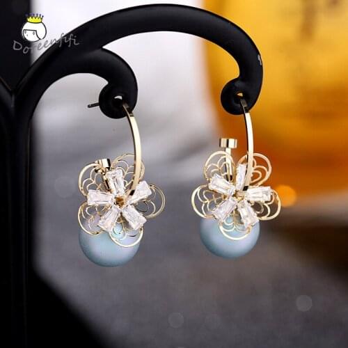 Luxury Jewelry Pearl Earrings 925 Sterling Silver Flower Earring Zircon Wholesale Earrings Dangle for Women Wedding Bride red