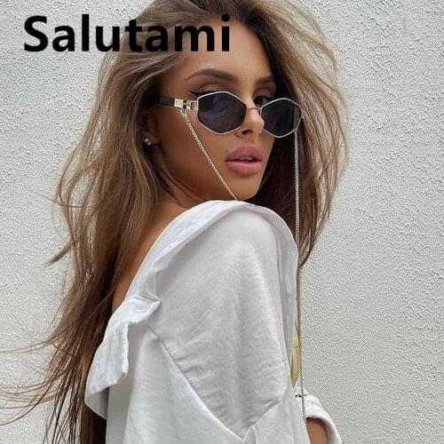 Sunglasses With Chain Unique New Fashion Polygon Alloy Sunglasses For Women Vintage 2 Pieces Set Chain Sun Glasses Female Shades