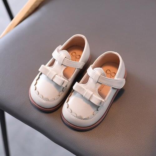 Spring Kids Leather Shoes Toddler Baby Girls Korean School T Strap Bow Casual White Black Princes Dress Single Shoes New