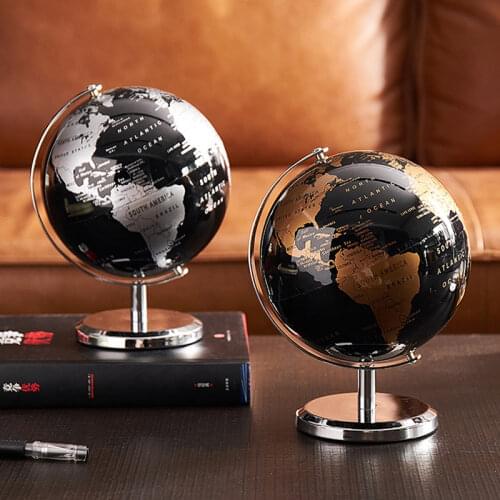 World Globe 14cm Rotary Geography Model Retro World Map Desktop Ornaments Home Office Decor Students Study Supplies
