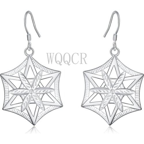 WQQCR 925 Sterling Silver Color Geometric Hexagonal Earrings Exquisite Temperament Earrings Ladies Jewelry Gift Exquisite