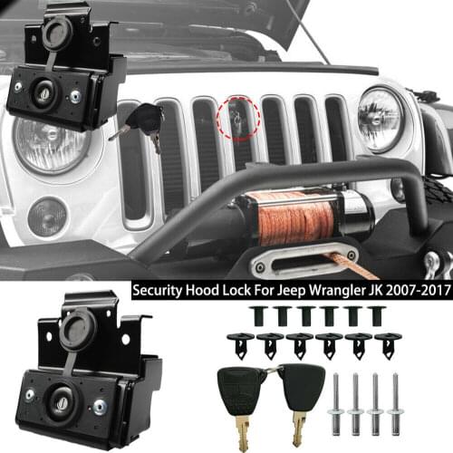 Hood Lock W/Keys Anti-Theft Kit Assembly for Jeep Wrangler JK 2007-2017 2 & 4 Dr