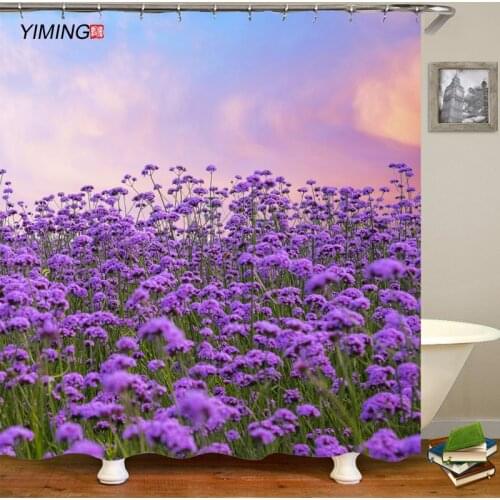 200x180 bathroom curtain waterproof shower curtain 3D lavender flower printing polyester home decoration curtain with hook