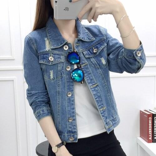Denim jacket female 2019 autumn new Slim short-sleeved temperament fashion blouse casual elegant large size womens clothing