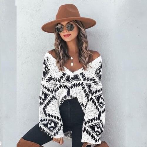 Foridol Argyle Knitted V Neck Oversized Batwing Sleeve Pullovers Femme Sweater White Black Vintage Loose Casual Office Jumper