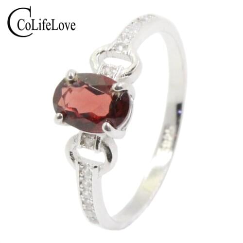 CoLife Jewelry Fashion Garnet Ring for Woman 0.6ct Natural Wine Red Garnet Silver Ring Solid 925 Silver Garnet Jewelry Free Box