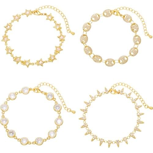 ZHUKOU 2020 gold color women bracelets jewelry CZ crystal star/Pig nose bracelets for Couple bracelet gift model:VL70