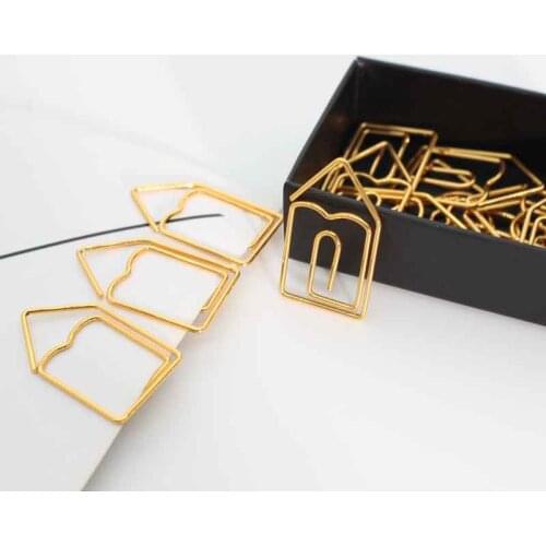Gold House Paper Clip Shape Pin Paperclip Gift Paper Clips Papeleria Office Accessories Paperclips Mini Clip Paper Clips Metal