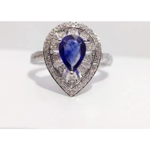 0.670ct+0.324ct 18K Gold Natural Sapphire Women Ring with Diamond Setting 2016 New Fine Jewelry Wedding Band Engagement