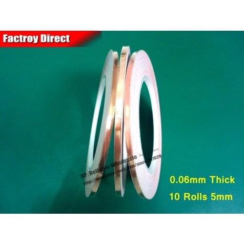 10 Roll 5mm*30M*0.06mm Self-Adhesive Copper Foil Tape for Magnetic Radiation /Electromagnetic Wave EMI Shielding Masking, Guitar