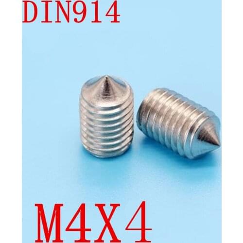 1000pc DIN914 m4x4 M4*4 Stainless Steel Metric Thread Grub Screws Cone Point Hexagon Socket Set Screws Headless