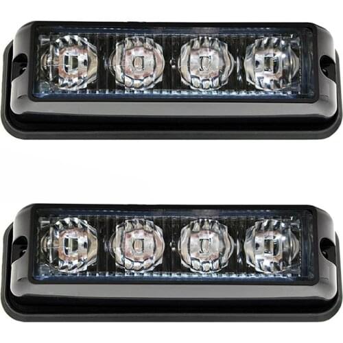 2pcs/lot Amber 4 LED Car Warning Light Flashing Lamp Emergency Beacon Light Bar Hazard Strobe Light Waterproof Light 12V~24V