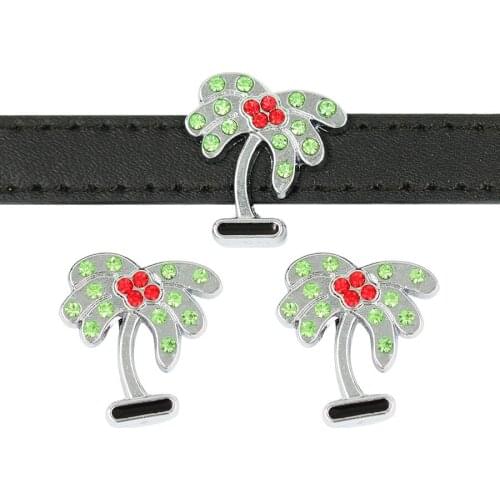 20, 50)PCS/lot 10MM Rhinestones Coconut Tree Slide Charms Fit For 10mm DIY Leather Wristband Bracelet Keychains