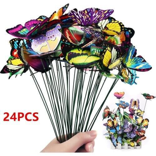 24Pcs/set Butterflies Garden Yard Planter Colorful Whimsical Butterfly Stakes Decoracion Outdoor Decor Flower Pots Decoration