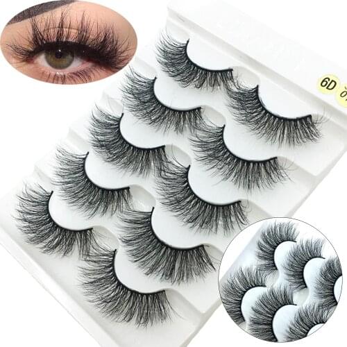 5 Pairs 6D Faux Mink Hair False Eyelashes Natural Long Wispies Lashes Handmade Cruelty-free Criss-cross Eyelashes Makeup Tools