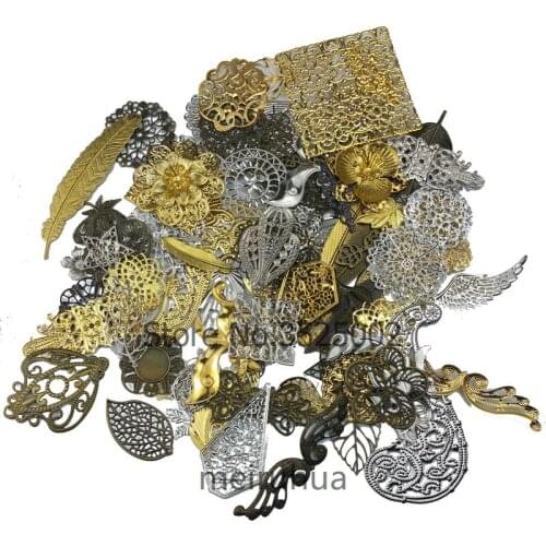 80g/lot Mix Filigree Metal decoration Crafts For Jewelry Making DIY Accessories Pendant Sent at random