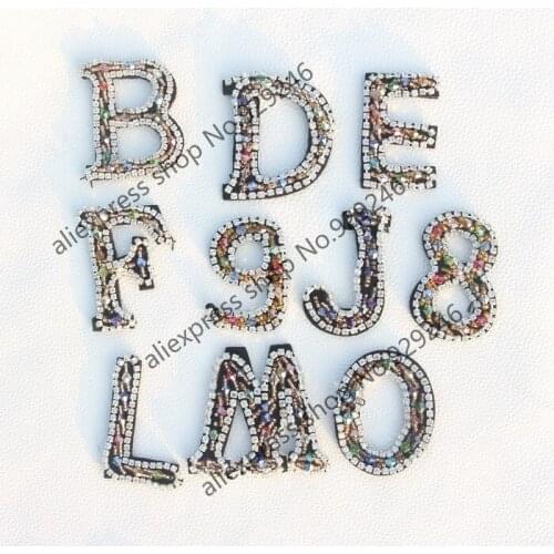 7pcs/lot letters beaded trimmings with crystal rhinestones fabric-base stone patches for garment clothing bags shoes decoration