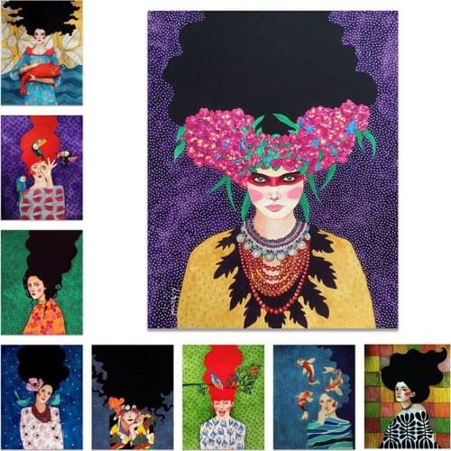 Abstract Hair Girl Wall Art Canvas Painting Fashion Women Flowers Nordic Poster Wall Pictures For Living Room Decor Unframed