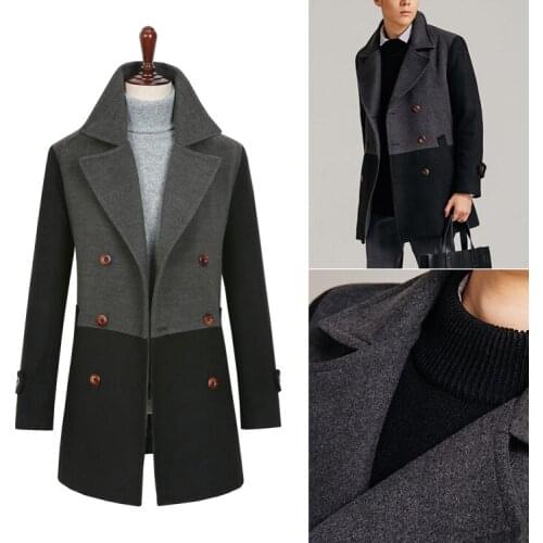 AIMENWANT New Mens Fashion Patchwork High-grade Woolen Business Trench Coat Male Leisure Wool Blends Dust Coats Free Shipping