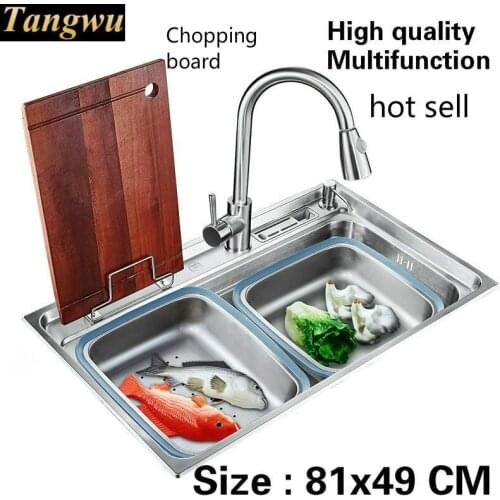 Free shipping Standard kitchen single trough sink durable fashion food grade 304 stainless steel hot sell big 810x490 MM