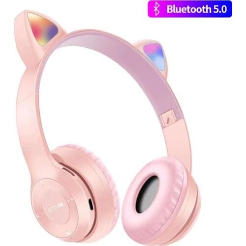 Girl Wireless Headphones Cute Cat Ears Colorful RGB Headset Noise Cancelling Gaming Headphones with Mic audifonos gamers